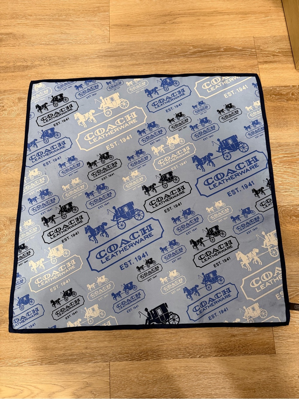 Coach Blue Logo Print Silk Scarf - Picture 2 of 5